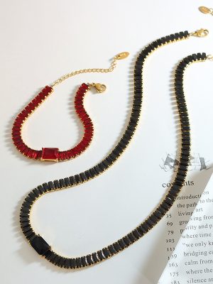 Light Luxury Non-Fading Full Diamond Inlaid Zircon Graceful Personality Necklace Bracelet Jewelry Set