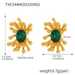 color: TXF244-Green Zircon Flower Core Earrings