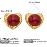 color: F091-Red Color Imitation Pearl Gold Heart Earrings