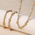 Necklace, Bracelet Set Light Luxury X-Type Rhinestone-Encrusted Stainless Steel 18K Gold Plating Female