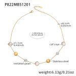 color: P822-Gold White Cat's Eye Stone Necklace 40+5cm