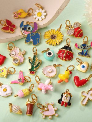 Cartoon Colorful Oil Necklace Pendant Parts Cute Variety Ice Cream Flower DIY Earrings