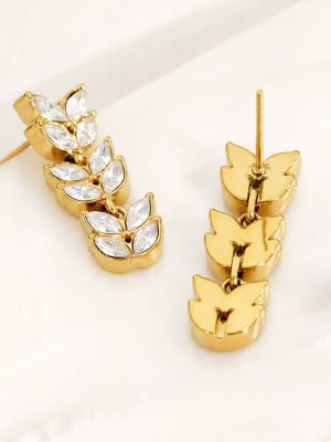 New Stainless Steel PVD Vacuum Electroplated Zircon Wheat Long Light Luxury High-Grade Earrings Earrings for Women