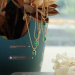 Chinese Emerald Zircon Micro-Inlaid Solitaire Necklace Stainless Steel Plated 18K Real Gold Handmade Ornament P067