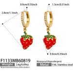 color: F1133-Resin Drop Strawberry Zircon Gold Earrings