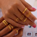 Commute Minimalist Casual Cool Hollow Ornament Line Stitching Design Stainless Steel Gold-Plated Open Ring