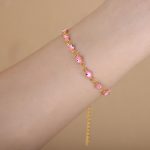 color: E459-Pink Enamel Gold Bracelet -18+4cm