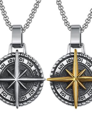 New Retro Compass Compass Stainless Steel Chain Necklace Personalized Hip Hop Punk Long Sweater