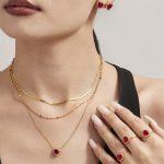 Super Shiny Starry Jacinth Love Necklace Earring Ring Stainless Steel 18K Gold Plating Temperament Jewelry