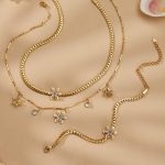 Stainless Steel Three-Dimensional Flower Micro Inlaid Zircon Bracelet Twin Necklace Plated 18K Real Gold Gorgeous Light Luxury Jewelry
