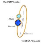 color: TXZ271-Gold Imported Czech Blue Glass Bangle