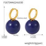 color: F1675-Gold Deep Blue Enamel Earrings