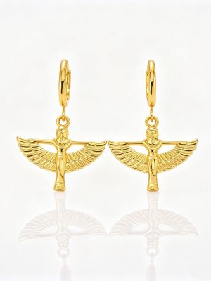Light-luxury, high-end stainless steel earrings—Isis goddess wing ear pendants from the Ancient Egypt–inspired collection.