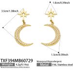 color: TXF394-Stars & Moon Zircon Gold Earrings
