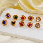 Retro Easy Matching Rose Zircon Stud Earrings Advanced Design Stainless Steel 18K