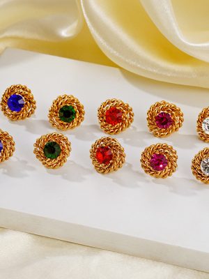 Retro Easy Matching Rose Zircon Stud Earrings Advanced Design Stainless Steel 18K