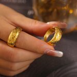 Diamond Plaid Glossy Ring Retro Design Stainless Steel 18K Gold Plating Couple Ring