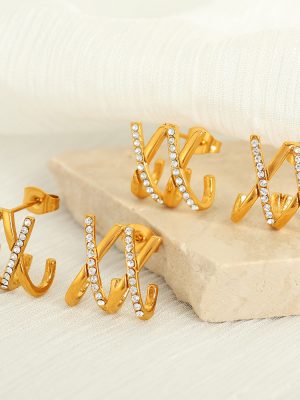 Light Luxury X Alphabet Letter Earrings Zircon Cross Earrings Personalized Premium Earrings