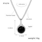 color: P1674-Steel Color Black Agate Pendant Necklace -45+5cm