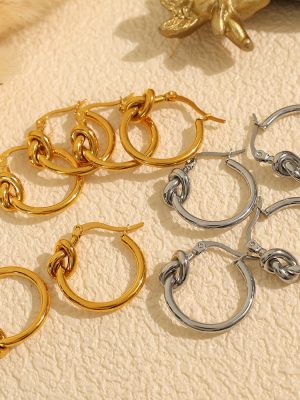 French-Style High-Grade Stainless Steel Knotted Earrings Light Luxury Women's Geometric round Design Earrings