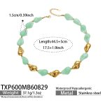 color: TXP600-Light Green Color Resin Gold Necklace -44.5+5cm