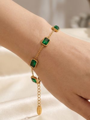 Light Luxury Beccarite Inlaid Women's Bracelet Stainless Steel 18K Gold Plating Material Exquisite Jewelry