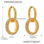 color: F905-White Rhinestone Gold Earrings