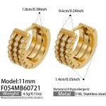 color: F054-Three Layer Zircon Gold Earrings -11mm