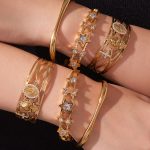 5A Zircon Five-Pointed Star Ring Hollow Buckle Spring Bracelet Combination 18K Gold Plating All-Match Jewelry