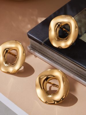 Irregular Curved Hollow Wafer Open Ring Exaggerated Catwalk Show Stainless Steel Ring