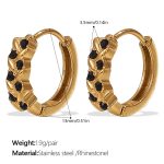 color: EH1112BKG Black Rhinestone Gold Hoop Earrings