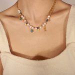 New Court Mild Luxury Retro Stainless Steel Gold-Plated Freshwater Pearl Natural Stone Handmade Beaded Necklace Ornament