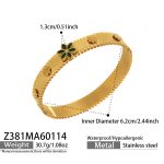 color: Z381-Gold Snowflake Green Glass Stone Bangle
