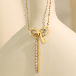 Stainless Steel Ornament Necklace Female Shell Bow Tassel Rhinestone Advanced Clavicle