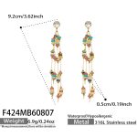 color: F424-Colorful Natural Crystal Stone Gold Earrings