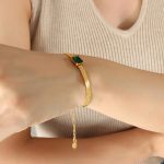 color: E377-Green Zircon Gold Bracelet -14+5cm