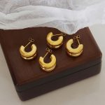 C- Shaped Earrings Women's 18K Gold Plating Stud Earrings Minimalist Retro Stainless Steel Non-Fading Accessories Non-Fading Earrings