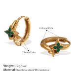 color: EH1087GNG Green Rhinestone Gold Small Hoop Earrings