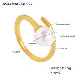 color: A944-Gold Imitation Pearl Ring / size: US 7
