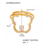 color: A745-Gold 5A Zircon Five-petal Flower Open Ring / size: US 7
