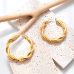 Two-Strand Twist-Shaped Stainless Steel Earrings Simple Women's 18K Plated Retro