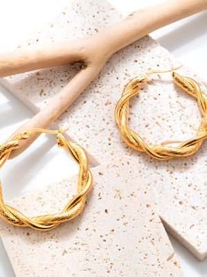 Two-Strand Twist-Shaped Stainless Steel Earrings Simple Women's 18K Plated Retro