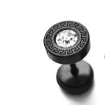 color: Round Set with Stone Barbell Stud Earrings Black 1 PC MS-555