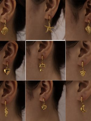 Stainless Steel Ear Clip Women's Premium Marine Series Accessory Pendant Earrings