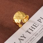 Elegant Hammer Pattern Ring Design Simple Copper Material Opening 18K Gold Plated Little Finger Ring