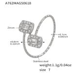 color: A762-Steel Color 5A Zircon Rectangular Block Ring / size: US 7