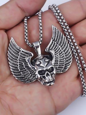 Vintage Buddha Devil Wings Pendant Stainless Steel Necklace Star Same Style Hip Hop Cool