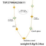 color: TXP279-Gold Blue Glass Stone Necklace 80+5cm