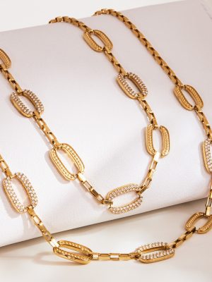 High Quality Long Block Full Rhinestone Zircon Hand Assembled Earring Bracelet Clavicle Chain Plated 18K Real Gold Jewelry