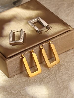 INS Retro Rectangular Stainless Steel Earrings for Women Ornament Vage Summer